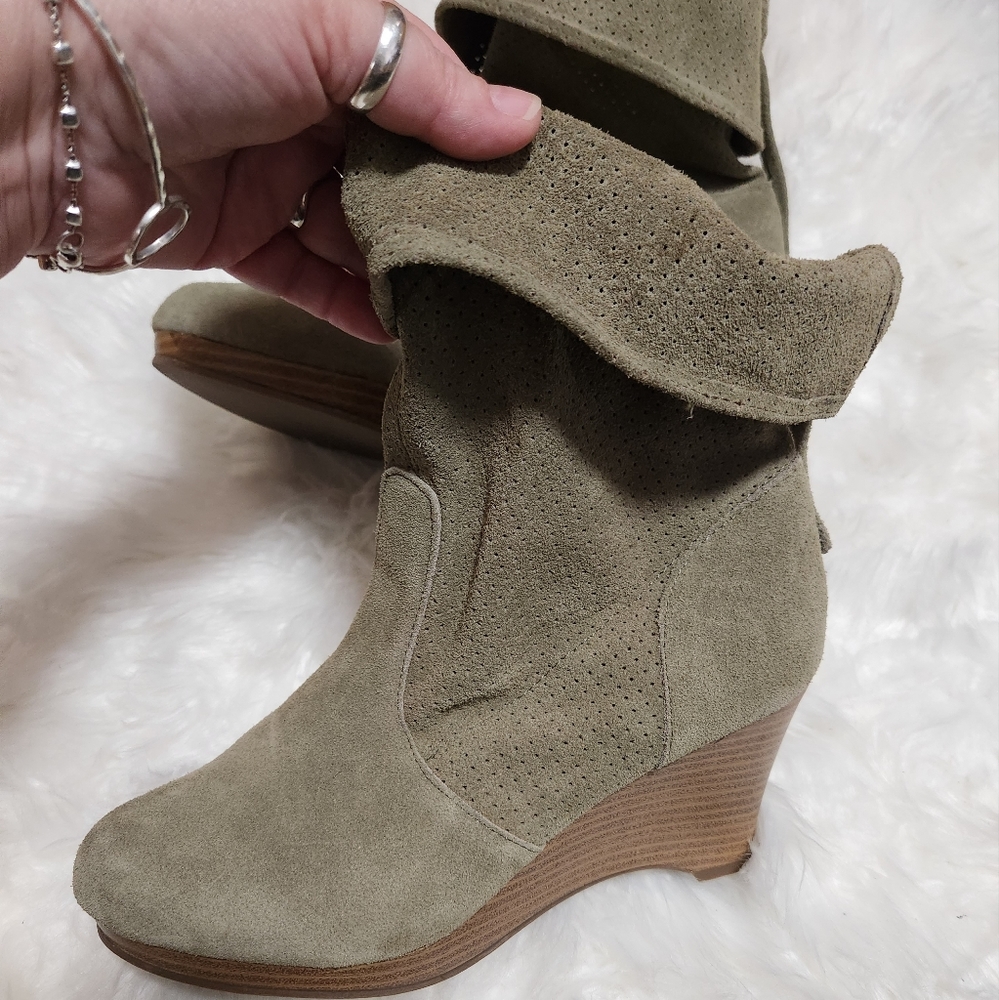 Suede Olive Green Booties - Picture 1 of 6